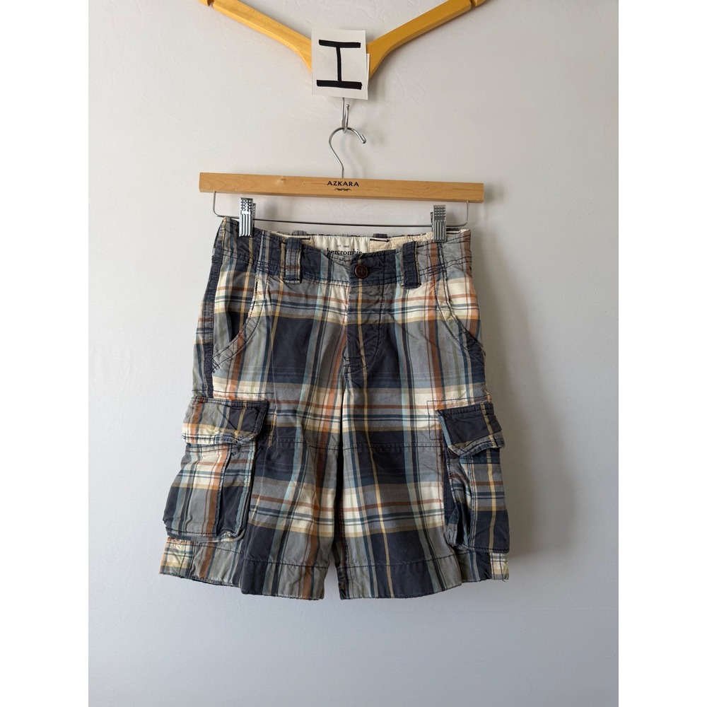 Abercrombie Cargo Shorts Plaid Gorpcore Utility Blue Orange Tan Size 10